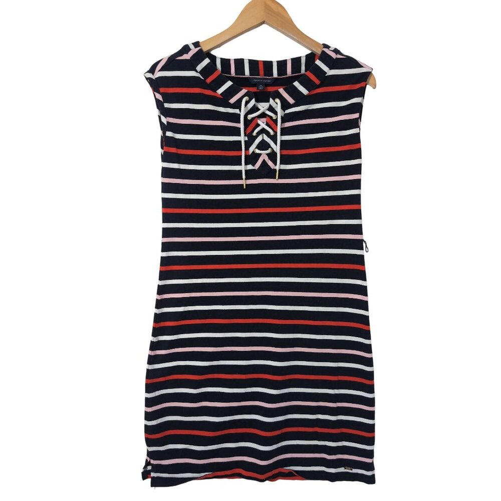Tommy Hilfiger Dress Womens XS Blue Striped Sleeveless Shift Coastal Nautical